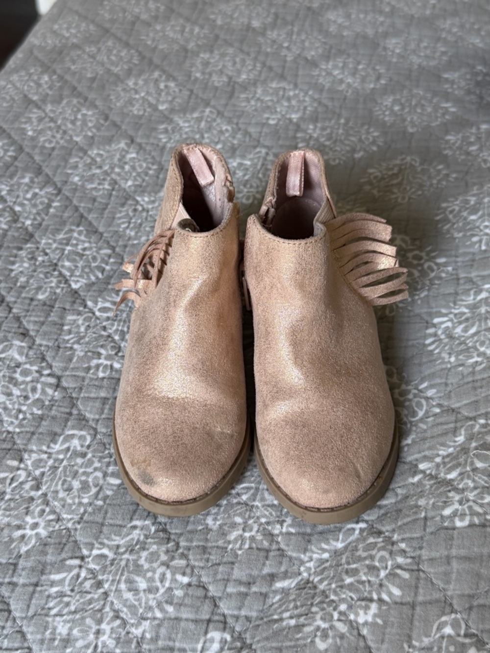 Old Navy Pale Pink Metallic Fringe Ankle Booties